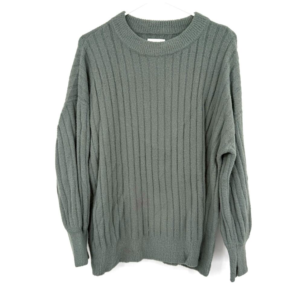 Aerie Size XS Oversized Pullover Style Sweater Mossy Green Ribbed Crewneck